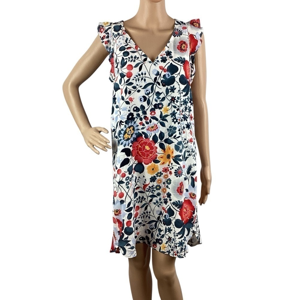 LOFT Flowerbed Flutter Swing Dress Size S White Multicolor